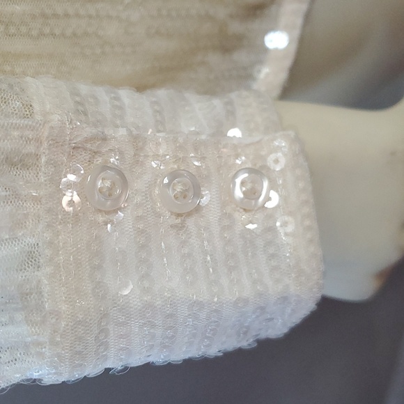 New Designer House of Harlow 1960 sz M sequins Ivory Beige long sleeve top women - Picture 5 of 12